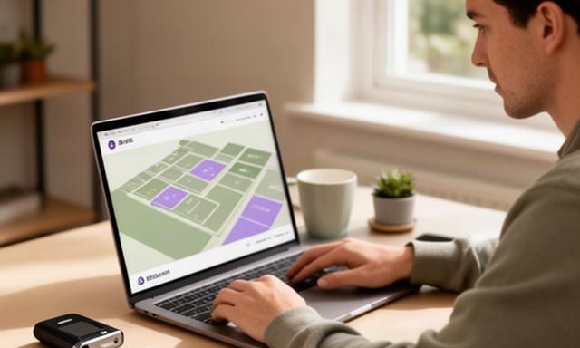 UK buyer reviewing a virtual land parcel and wallet security notes at a desk